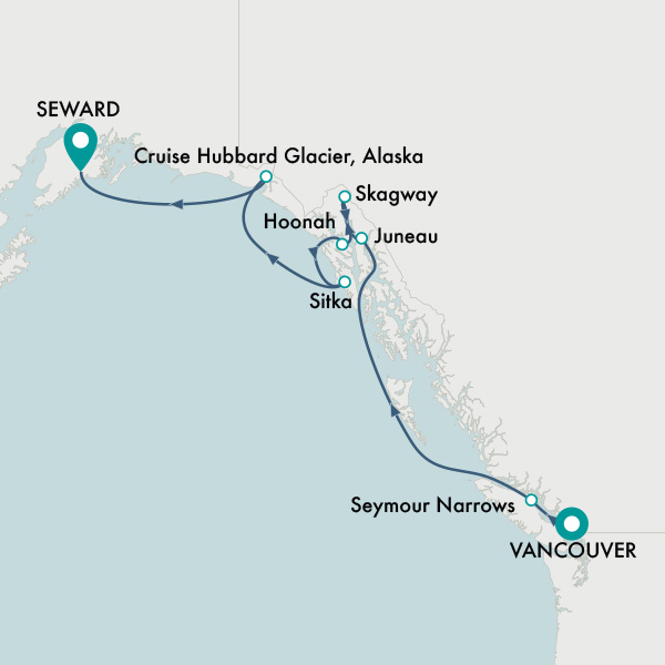 7-Nights Vancouver to Seward itinerary map