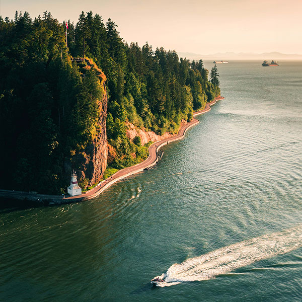 Aerial view of the lighthouse at Stanley Park, Vancouver