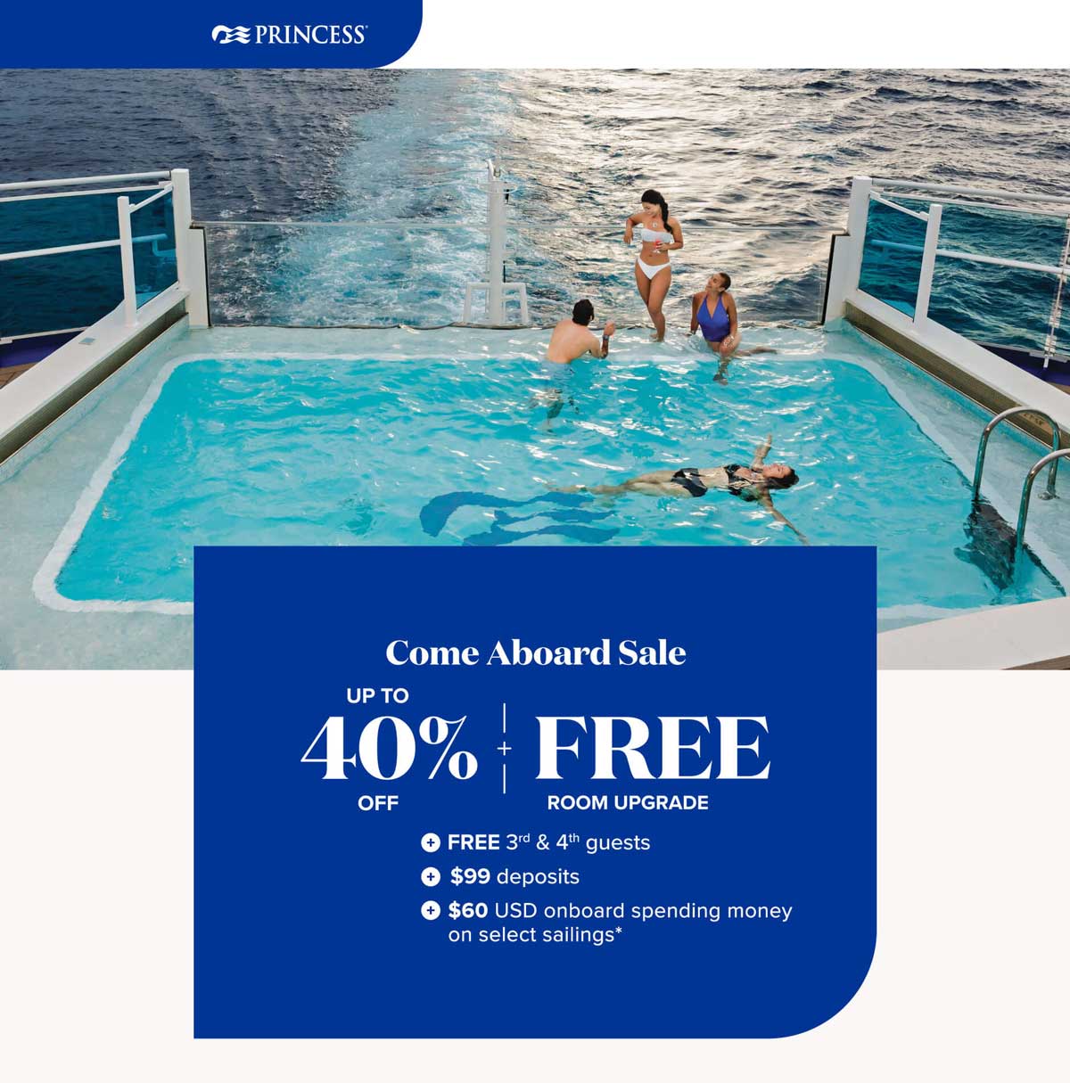 $110 USD onboard spending money on select sailings. Book Now.