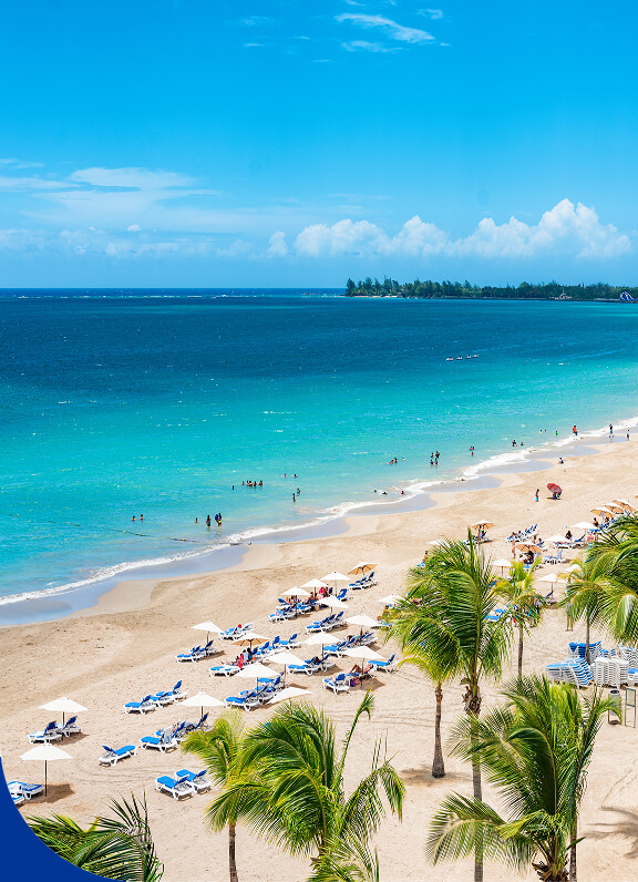  Turquoise ocean and beach in the Caribbean.